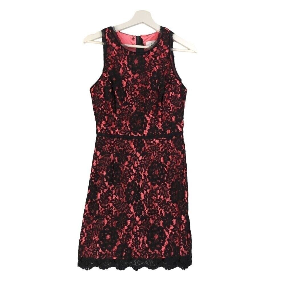 Milly Womens Romantic Gothic Glam Coquette Lace Cocktail Dress 4 Pink Floral